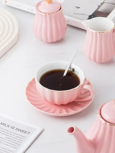 Miniatura 4 de CLAY TONIC- Juego de tazas de té y café de porcelana fina púrpura de 8 oz, tazas y platillos, con tetera, azucarero, jarra para crema, cucharaditas