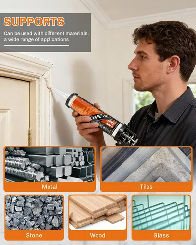 Miniatura 5 de WELLUCK Masilla de Silicona Color Almendra, Sellador de Silicona para Calafateo 100% Impermeable, Cartucho Flexible Adhesivo para Cocina, Baño