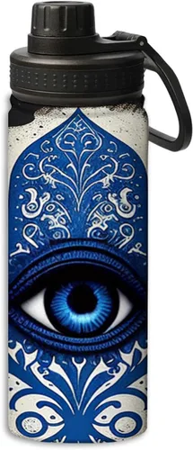 Miniatura 22 de Botellas de agua aisladas de 18 onzas, con estampado de mal de ojo, botella de agua deportiva aislada de doble pared a prueba de fugas, taza térmica