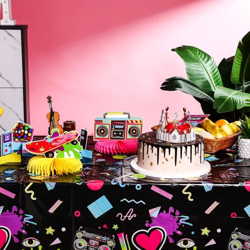 Miniatura 5 de Dianelhall 16 piezas de centro de mesa con temática de panal de abeja de los 90, recuerdos de fiesta de hip hop de los años 90, decoración de mesa