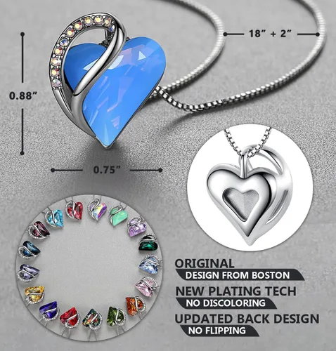 Miniatura 3 de Leafael - Collares para mujer, dije de corazón de amor infinito con cristales de piedra natal, cadena chapada en plata de 18 + 2 pulgadas, regalo