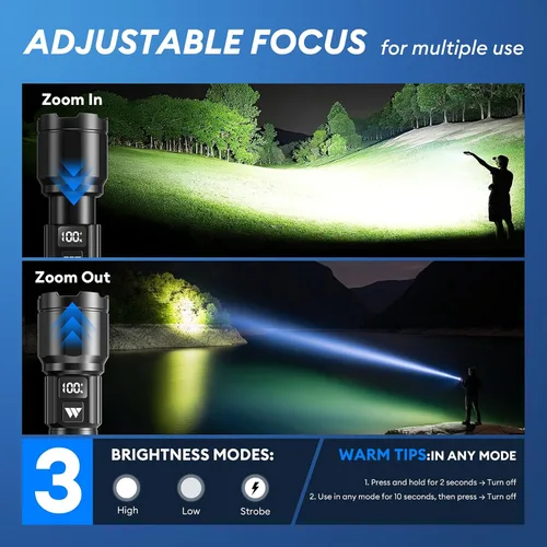 Miniatura 3 de Linterna UV WdtPro de 395 nm súper brillante, luz negra recargable con pantalla LCD, luz UV IP65 zoomable con clip, potente luz negra portátil