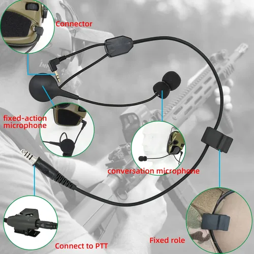 Miniatura 2 de Conector de cable Y U94 PTT para orejeras de seguridad Howard Leight, compatible con orejeras Sordi Supree Pro X convertidas en auriculares