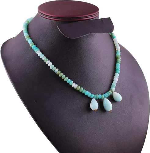 Miniatura 3 de Collar de cuentas de rondelle facetadas de ópalo azul natural para mujer, collar de piedras preciosas de 17 pulgadas, cuentas sueltas de 0.197 in