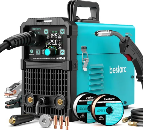 bestarc 145Amp Soldador MIG, 110V 220V Soldador de núcleo de flujo MIG/Lift TIG/Stick Máquina soldadora 4 en 1, Máquina de soldadura con gran