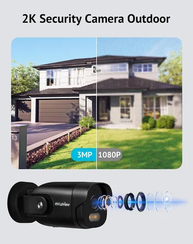 Miniatura 3 de LaView Cámara de seguridad 2K para exteriores con visión nocturna a color, cámaras con cable de 3MP para seguridad del hogar, cámara impermeable
