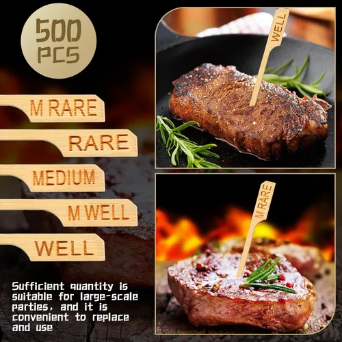 Miniatura 3 de Soaoo 500 unidades de 3.5 pulgadas surtidas de madera de bambú de temperatura palos de temperatura para carne, marcadores de carne de bambú palillos