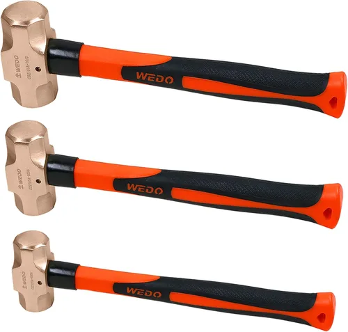 WEDO Juego de martillo de trineo de cobre de 3 piezas, 3 lb+4 lb+5 libras, mango de fibra de vidrio, forja, resistente a la corrosión, estándar DIN