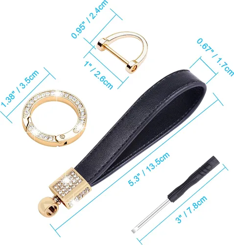 Miniatura 6 de Wisdompro Llavero de cuero genuino para automóvil, portallaves universal brillante para llavero FOB de cuero para mujeres, para llaves de automóvil