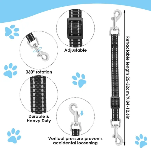 Miniatura 3 de Cobee Clips reflectantes de nailon para collar de punta, 2 conectores de arnés ajustables de seguridad para perro, clip de cierre de doble extremo