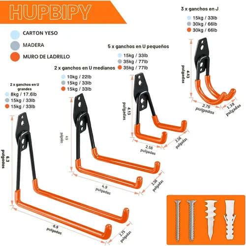 Miniatura 2 de HUPBIPY Paquete de 12 ganchos de garaje de acero resistente con revestimiento antideslizante, organizador de almacenamiento para colgar herramientas