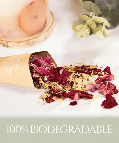 Miniatura 8 de Flora & Bloom Confeti biodegradable con conos preconstruidos Flores secas (6 litros) Kit de confeti de boda Conos abiertos y bandeja Jazmín