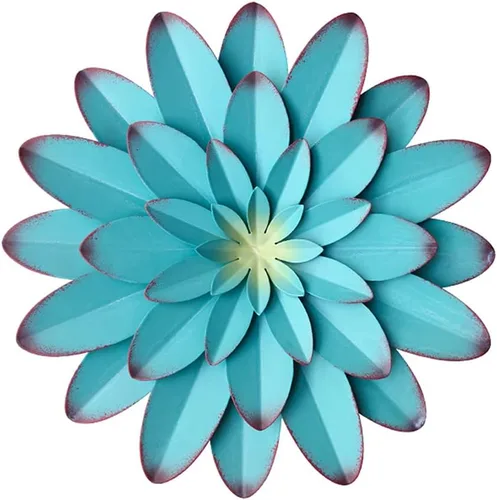 AHYS Decoración de pared de metal, 12 pulgadas, color azul, flores de metal para interiores y exteriores, decoración de pared para sala de estar,