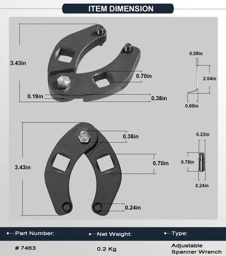 Miniatura 6 de 7463 Llave de tuerca de glándula ajustable para cilindros hidráulicos, herramienta de llave inglesa de pasador de alta resistencia compatible