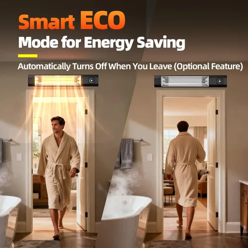 Miniatura 5 de Calentador eléctrico infrarrojo para patio de 34 pulgadas y 1500 W montado en la pared con control remoto y sensor de movimiento, 9 niveles