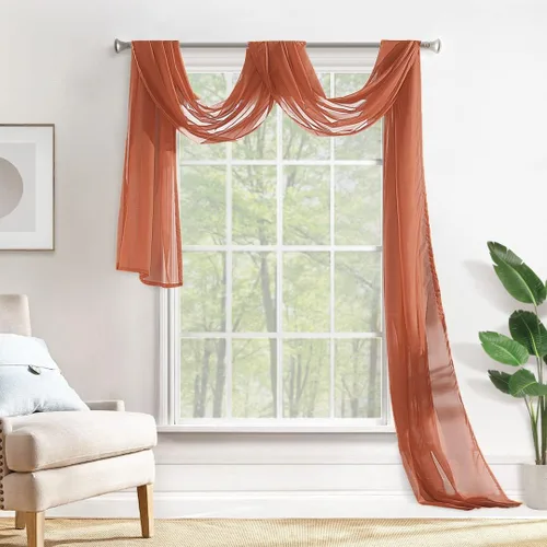 Miniatura 21 de MIULEE Cenefa Beige para Ventana para Fiesta - Cortina Transparente Cenefa Superior Tratamiento de Ventana Cortinas Decorativas para Arco de Boda