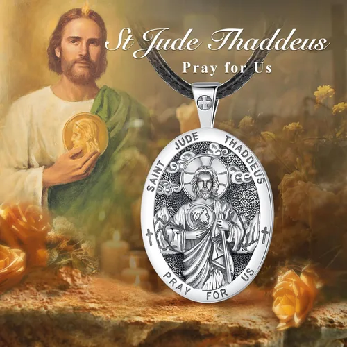Miniatura 58 de EUDORA Collar de plata de ley 925, San Cristóbal y San Benito, San Miguel, Virgen María, San Judas Tadeo, Cruz de Buen Pastor y Arcángel, Medalla