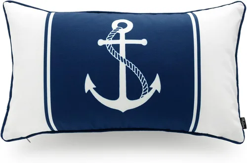 Hofdeco Funda decorativa de almohada lumbar para patio al aire libre, solo a la intemperie, lona resistente al agua, náutico, ancla azul marino, 12
