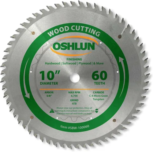 Miniatura 8 de Oshlun SBW-100060N Hoja de sierra ATB con acabado de gancho negativo de 10 pulgadas y 60 dientes con eje de 5/8 pulgadas para sierras de brazo