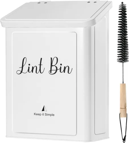 SUBEKYU Contenedor Magnético de Pelusa para Cuarto de Lavandería, Caja de Pelusa de Metal Montada en Pared, Bote de Basura con Tapa para Secadora,