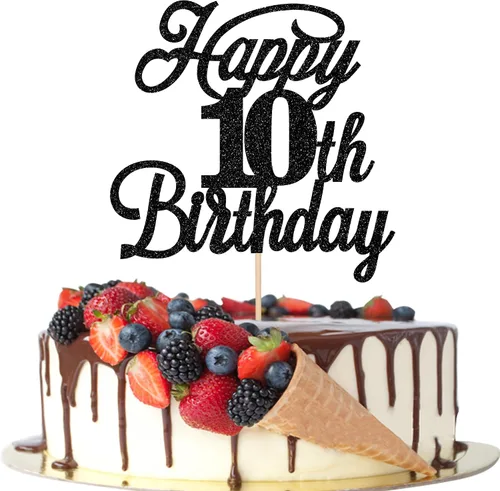 Miniatura 25 de Rsstarxi 1 paquete de decoración para tarta de cumpleaños 8 con purpurina negra de 8 años y fabulosos saludos a 8 años de edad, para celebrar el 8º