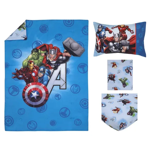 Miniatura 8 de Disney Marvel Avengers Fight The Foes - Juego de ropa de cama infantil de 4 piezas, color azul, rojo, verde Hulk, Iron Man, Thor, Capitán América