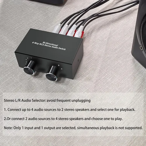Miniatura 2 de Selector de audio estéreo de 4 vías, caja divisora bidireccional L/R de audio estéreo adecuado para conectar reproductores Blu-ray o reproductores