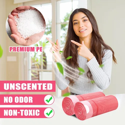 Miniatura 5 de Bolsas de basura de 4 galones con cordón, 100 unidades, extra fuertes, pequeñas, sin perfume, para baño, baño, oficina, cocina, color rojo