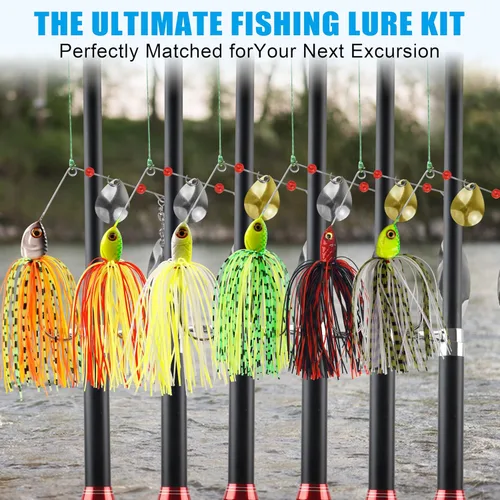 Miniatura 6 de Señuelos de pesca de lubina, kit de cebos giratorios de metal duro, buzzbait Swimbait jigs anzuelos de pesca para lubina, lucio, trucha, salmón 6