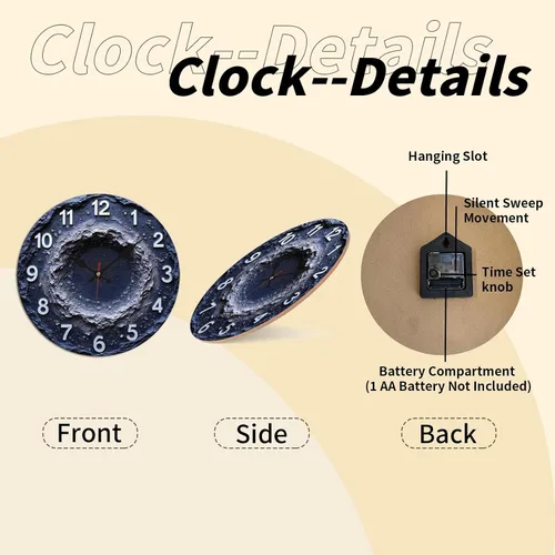 Miniatura 8 de Meteor Crater Texture Wooden Wall Clock with Distressed White Numerals 25x25cm