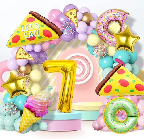 Miniatura 6 de 7 globos de pizza, número de cumpleaños de pizza, globos de aluminio de Mylar para pizza, suministros de fiesta, decoraciones de cumpleaños
