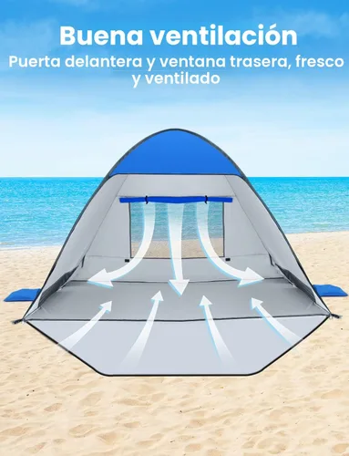 Miniatura 6 de Glymnis Tienda de campaña de playa desplegable para 1-4 personas, refugio solar UPF 50+ con cremallera para puerta, portátil, fácil de poner