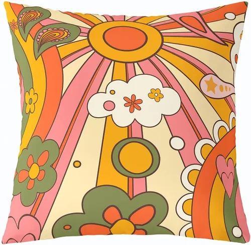 Miniatura 24 de Erosebridal Groovy Flower Power - Funda de almohada de 16 x 16 pulgadas, bonita funda de almohada floral bohemia de los años 60S y 70S, funda
