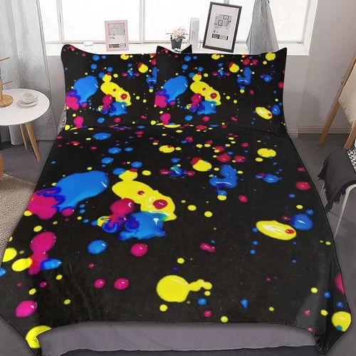 Miniatura 26 de Juego de 3 piezas de edredón neón que brilla en la oscuridad, funda de almohada de microfibra con cremallera para cama matrimonial, Queen