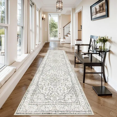 Miniatura 17 de Alfombra de pasillo oriental para baño Lahome, alfombra lavable de 2 x 6 pulgadas color beige para cocina, alfombra antideslizante para pasillo