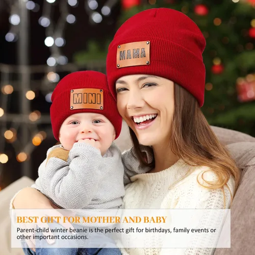 Miniatura 2 de Gorro para padres e hijos,Madre y bebé hija/hijo gorro de punto cálido de invierno,Gorro suave para niños