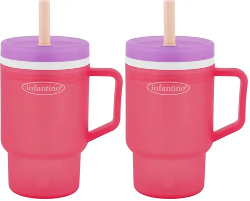 Miniatura 10 de Infantino My 1st Tumbler, Vaso Entrenador de Plástico Duradero con Pajita y Asa, Resistente a Derrames, para Llevar, Taza de Transición sin BPA