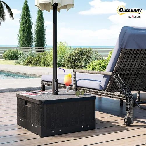 Miniatura 2 de Outsunny Base de sombrilla para exteriores 2 en 1, maceta con orificio de drenaje, capacidad de 175 libras, resistente, rellenable, con ruedas