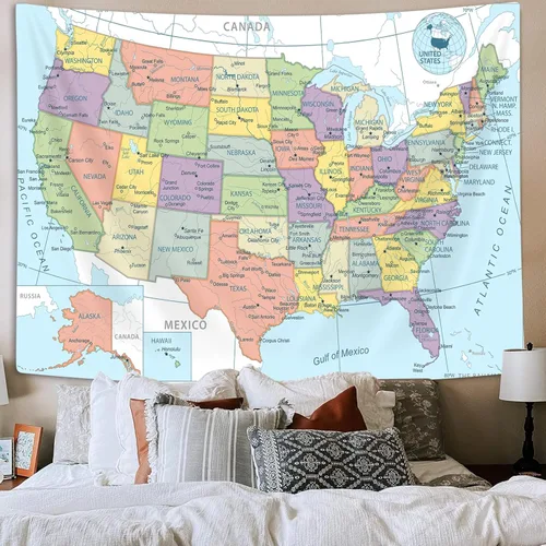 Miniatura 2 de TOMOZ Tapiz de mapa de Estados Unidos, tapices de mapas de Estados Unidos para profesores y estudiantes, tapiz educativo para colgar en pared