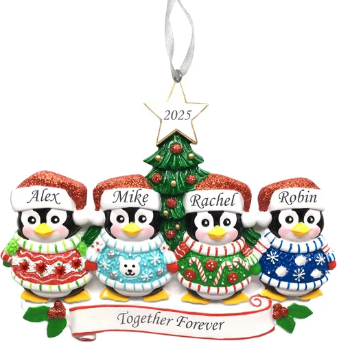 Miniatura 7 de Adorno de Navidad familiar 2025 – Adorno personalizado para familias – Adorno familiar de pingüinos personalizado – Decoración para árbol de Familia