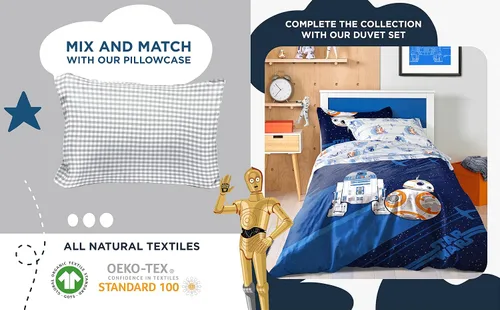 Miniatura 7 de Saturday Park Star Wars Droids - Juego de sábanas tamaño Queen, 4 piezas, 100% algodón orgánico, con certificación R2-D2 y BB-8, certificado GOTS