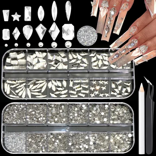 Miniatura 9 de 3520 diamantes de imitación de uñas color dorado champán para uñas, multiformas con parte trasera plana, diamantes de imitación redondos
