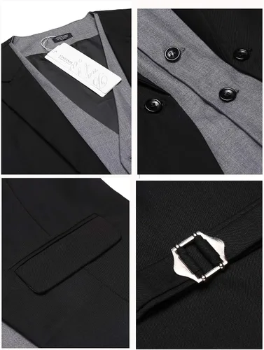 Miniatura 5 de COOFANDY Chaleco de traje en capas para hombre, chalecos de vestir formales, chaleco de boda ajustado