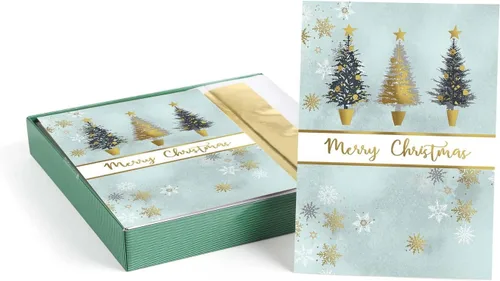 Miniatura 13 de Masterpiece Adorno Navideño Brillante Tarjetas de Navidad / Juego de 16 Tarjetas Navideñas en Caja con Acentos de Papel Aluminio Plateado y Sobres