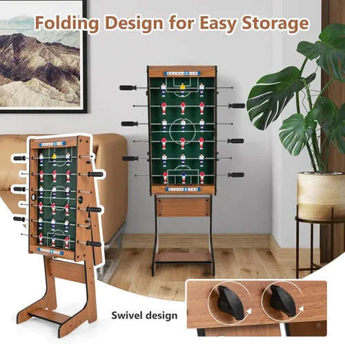 Miniatura 5 de Goplus Mesa de futbolín plegable, mesa de fútbol de madera de 27 pulgadas con 2 balones de fútbol y guardadores de puntuación, juego de fútbol