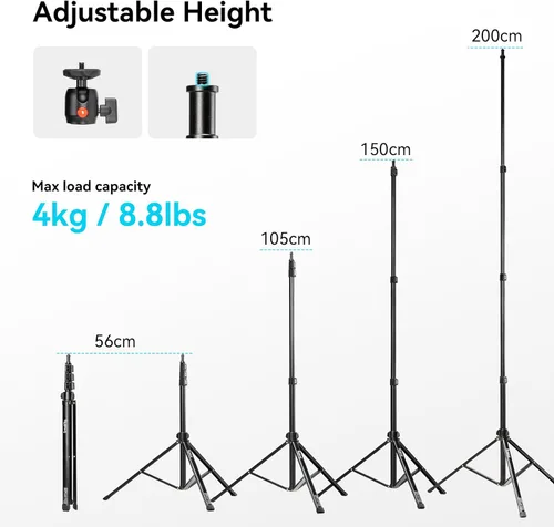 Miniatura 2 de SMALLRIG RA-S200 Soporte Ligero para Fotografía, 200cm / 6.6ft / 78.7", Negro, Aleación de Aluminio, Soporta hasta 4kg, Compatible con Reflectores