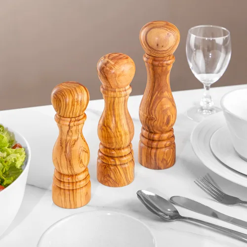 Miniatura 3 de Juego de 3 molinos de sal y pimienta de madera para cocina, 6.3 pulgadas, 7.1 pulgadas y 8.3 pulgadas, molinos de sal y pimienta recargables