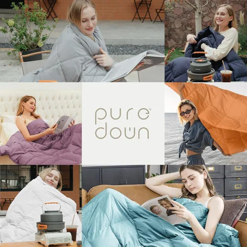 Miniatura 6 de puredown® Manta de Tiro de Plumón de Plumas Suaves Ligera Empacable para Sofá para Uso en Interiores y Exteriores, Manta de Tiro 50"X70", Beige
