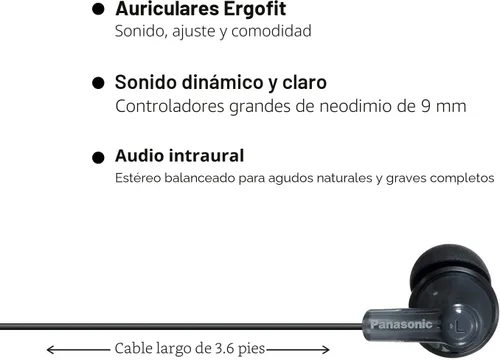 Miniatura 3 de Panasonic ErgoFit - Auriculares con cable, auriculares intrauditivos con sonido dinámico cristalino y ergonómicos de ajuste personalizado (S/M/L)