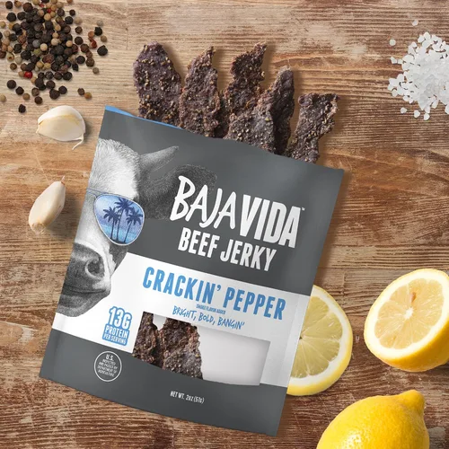 Miniatura 6 de Baja Beef Jerky - Cecina de res 100% natural, cetogénica, sin gluten, cecina artesanal baja en calorías, 0.46 oz de proteína por porción, sin